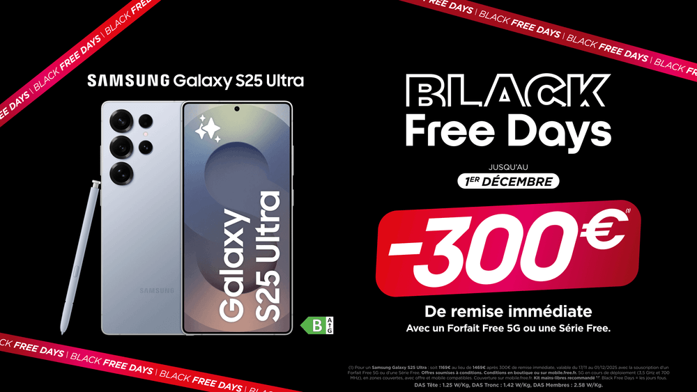 Week-end spécial Black Free Days 2025 : Pack S25 + Watch 7 offerte, Flip 7 remisé, et smartphones à 1€ en 1er paiement