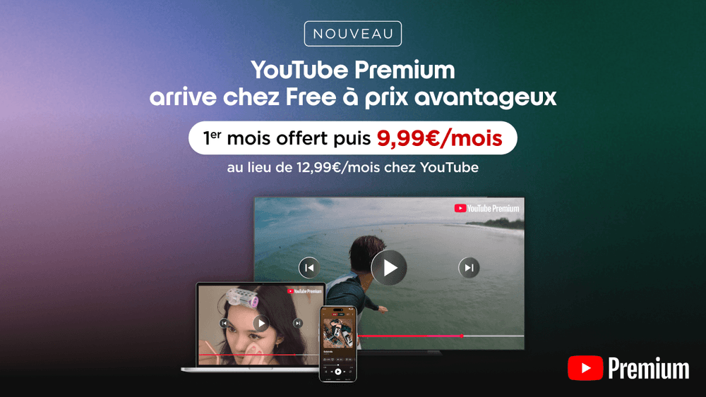 YouTube Premium avec Free : 1 mois offert, puis 9,99€/mois